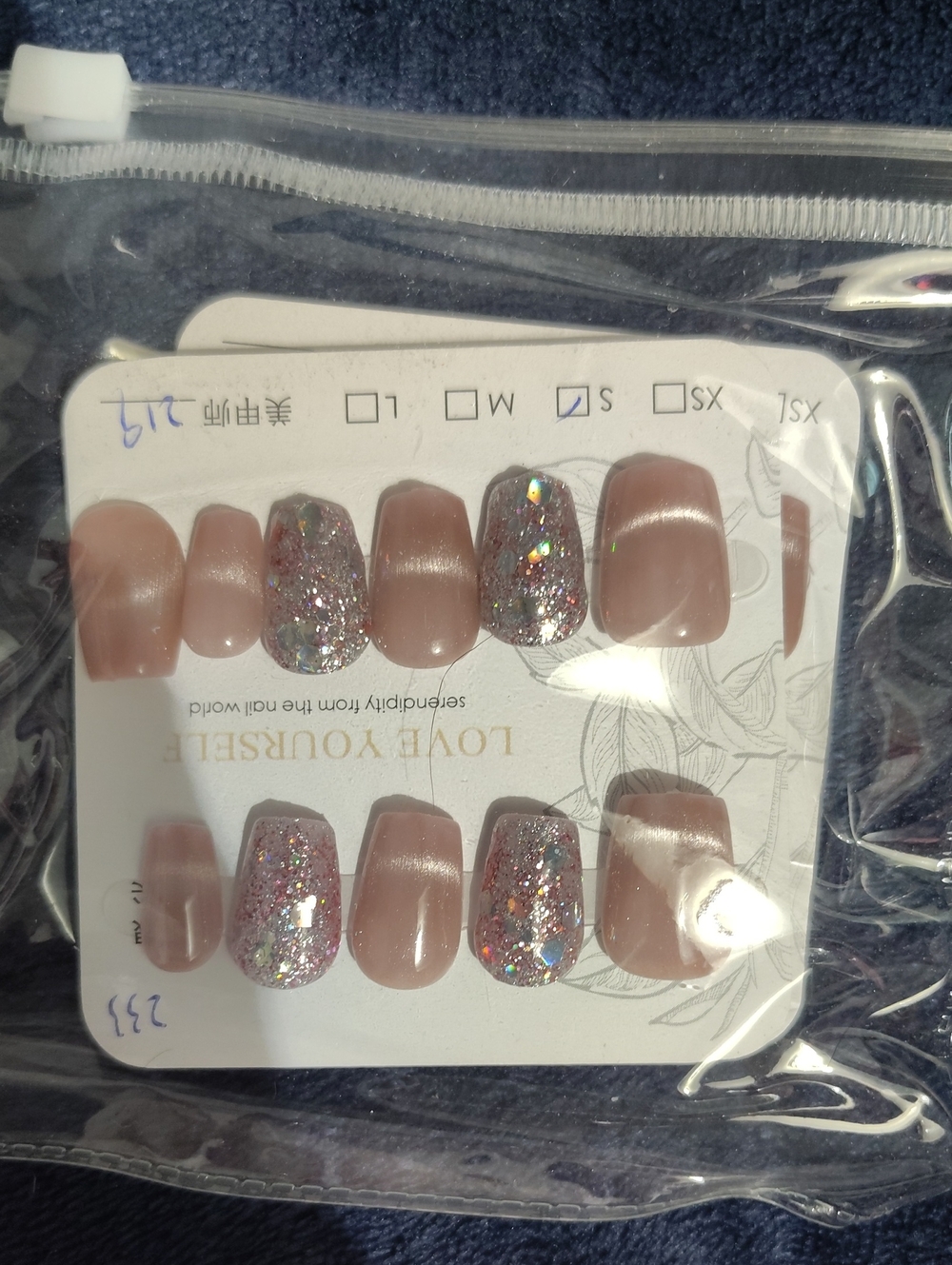 Neutral Pink and Glitter Press-On Nail Set - Women Accessories